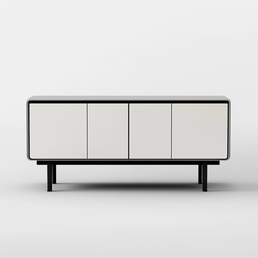 Aparador de Madera Contrachapada/Metal Blanco/Negro con 4 Puertas 70x160x40 cm