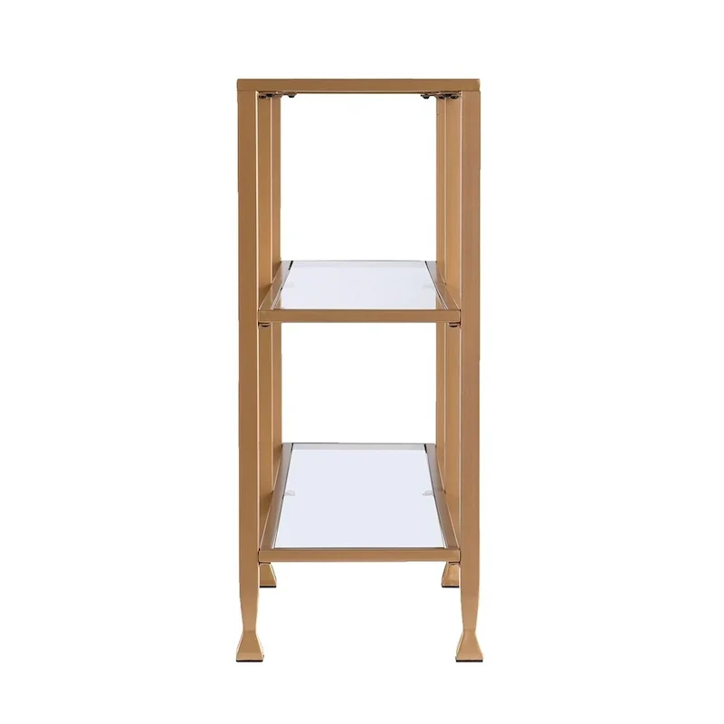 Jensen Gold Metal Console Table with Glass Shelves by SEI Furniture - Narrow Design