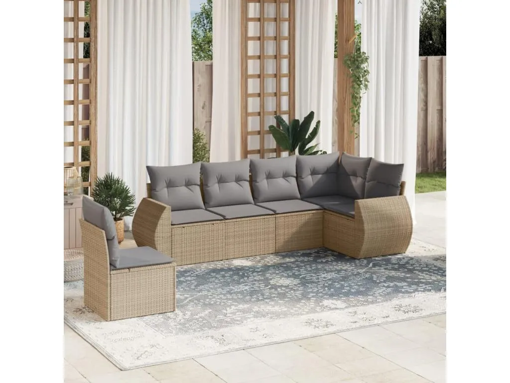 Lluesmamuebles Juego de sofás jardín con cojines 6 pzas ratán sintético beige