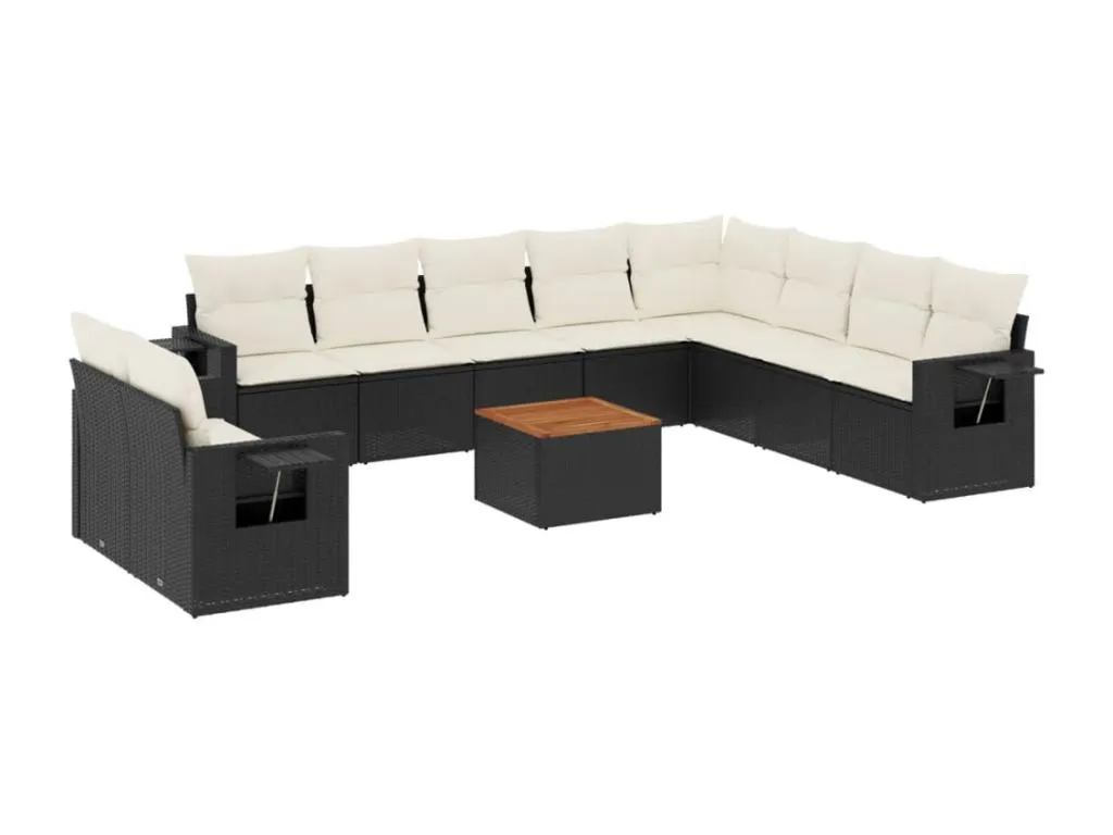 Homepleno Set de sofás de jardín 11 pzas y cojines ratán sintético negro 57255boyo