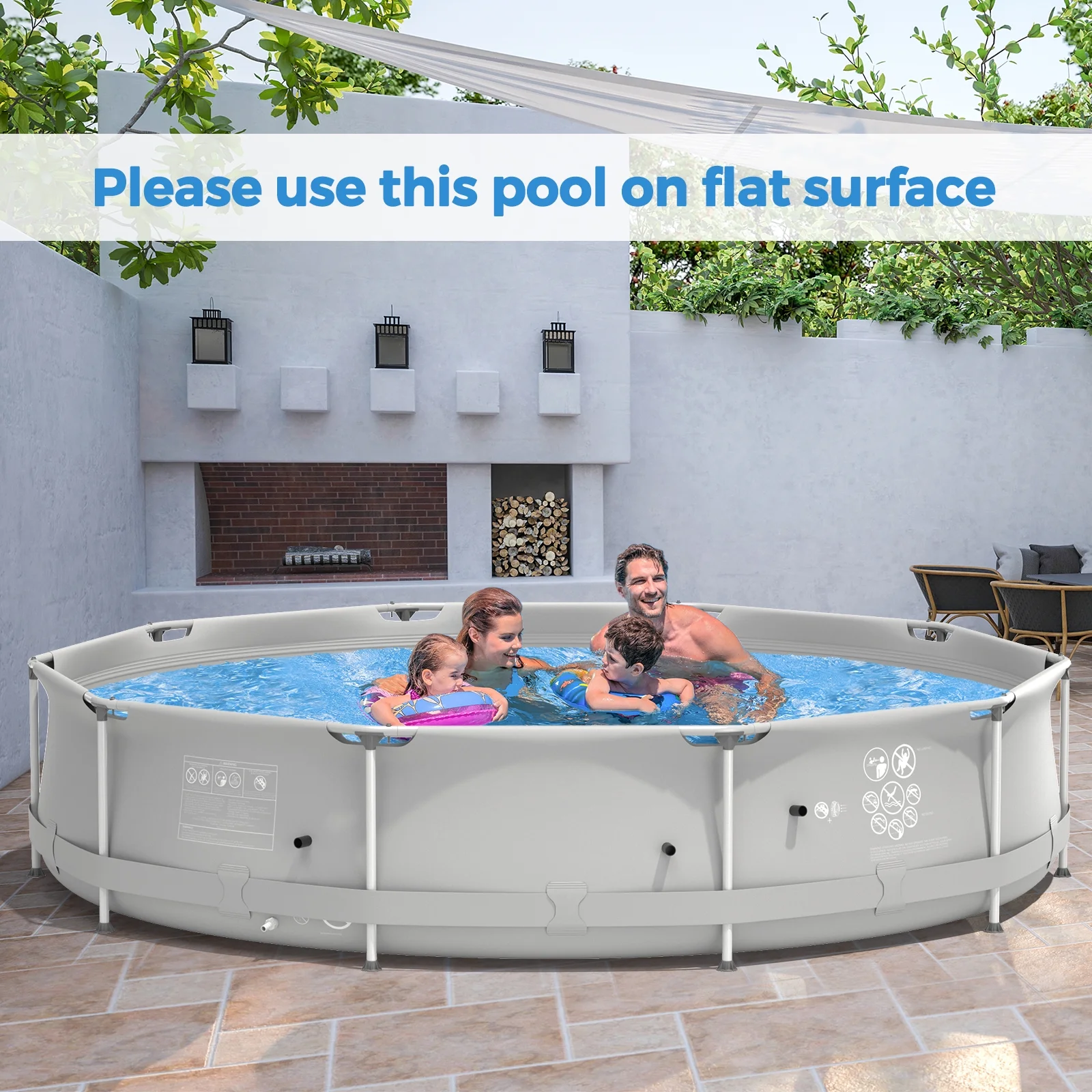 Infans Round Above Ground Swimming Pool Patio Frame Pool W/ Pool Cover Iron Frame Blue - Image 10
