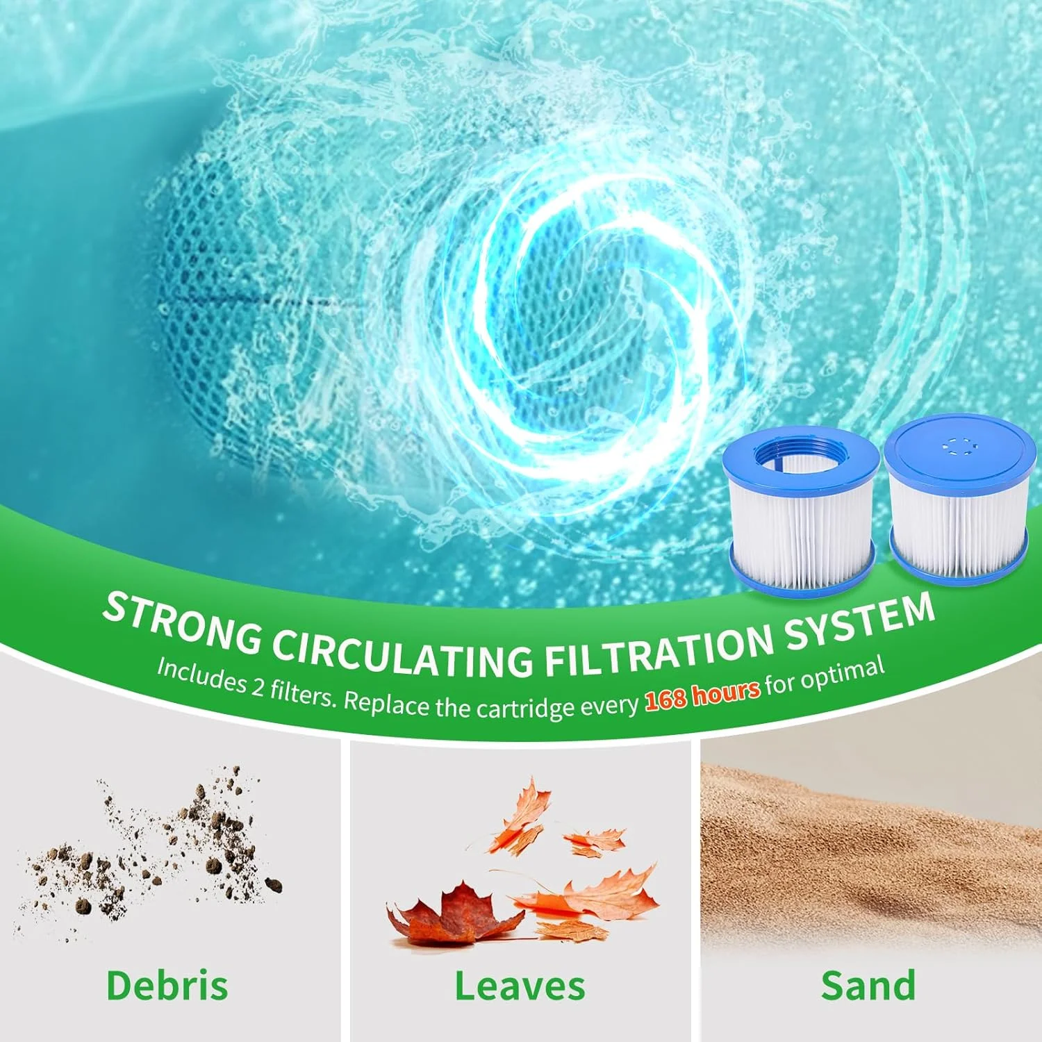 Sunyrisy 4-6 Person Inflatable Hot Tub, Square Blow Up Portable Hot Tub, Leak-Proof PVC Outdoor Spa with 130 Strong Air Jets, Heater Pump and Insulated Cover, 73- X 73-X 25- - Image 7