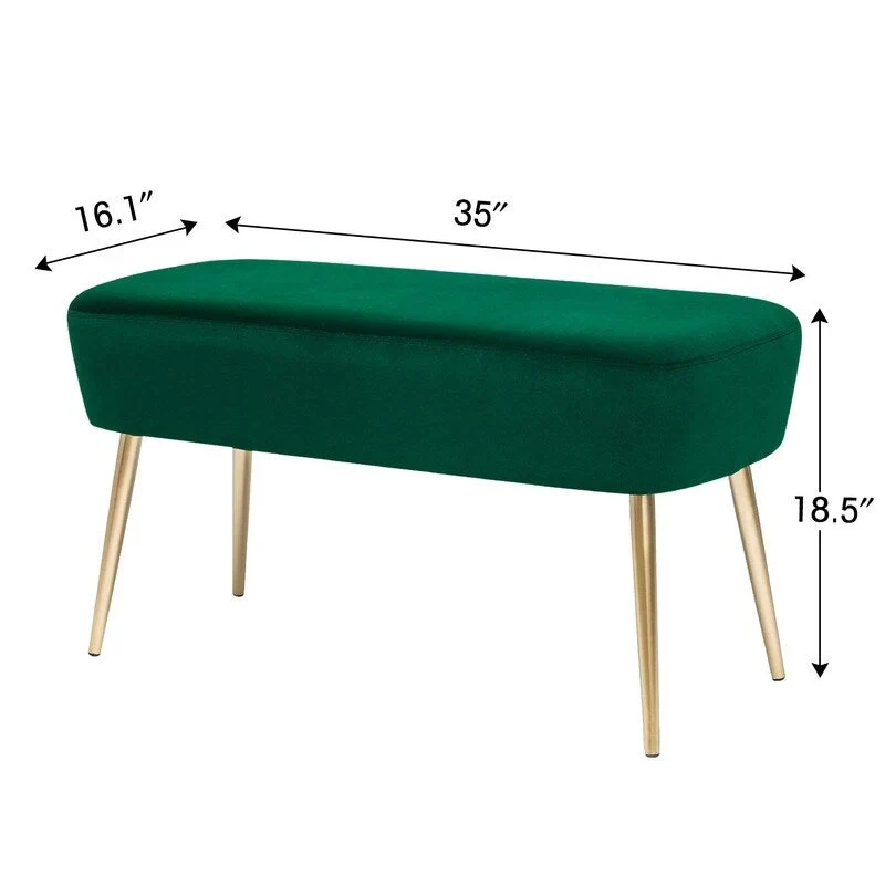 Adeco Velvet Footrest Bench with Metal Legs - Stylish Bed End Stool and Dressing Chair