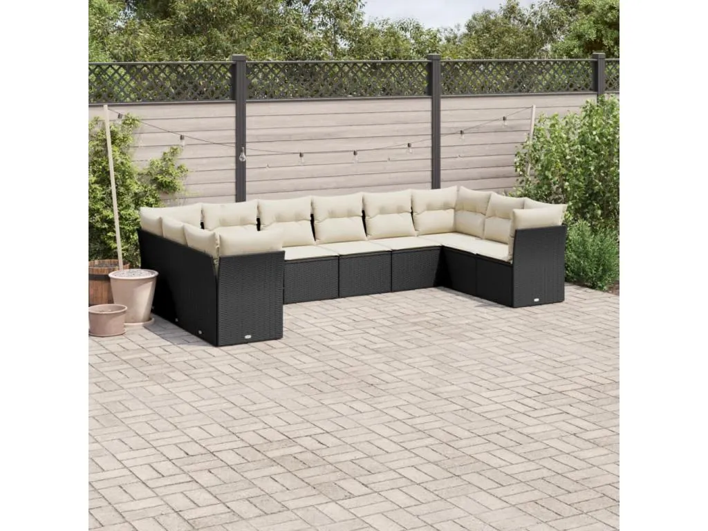 Decoencanto Set de sofás de jardín 10 pzas cojines ratán sintético negro