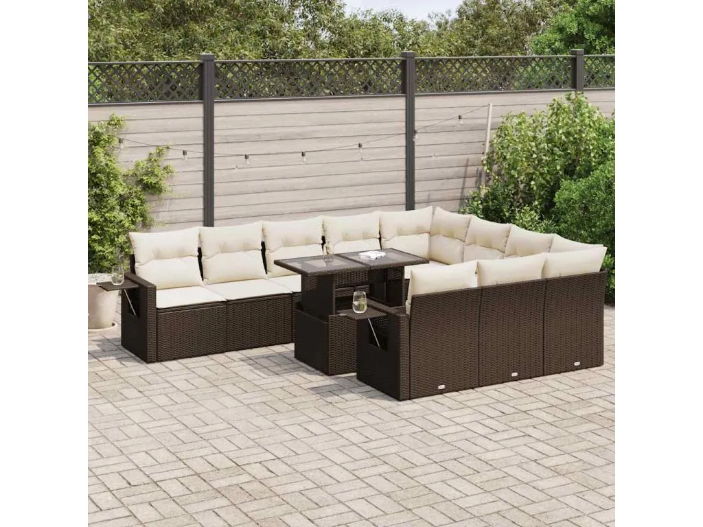 Set de sofás de jardín 11 pzas cojines ratán sintético marrón 36497xuvg