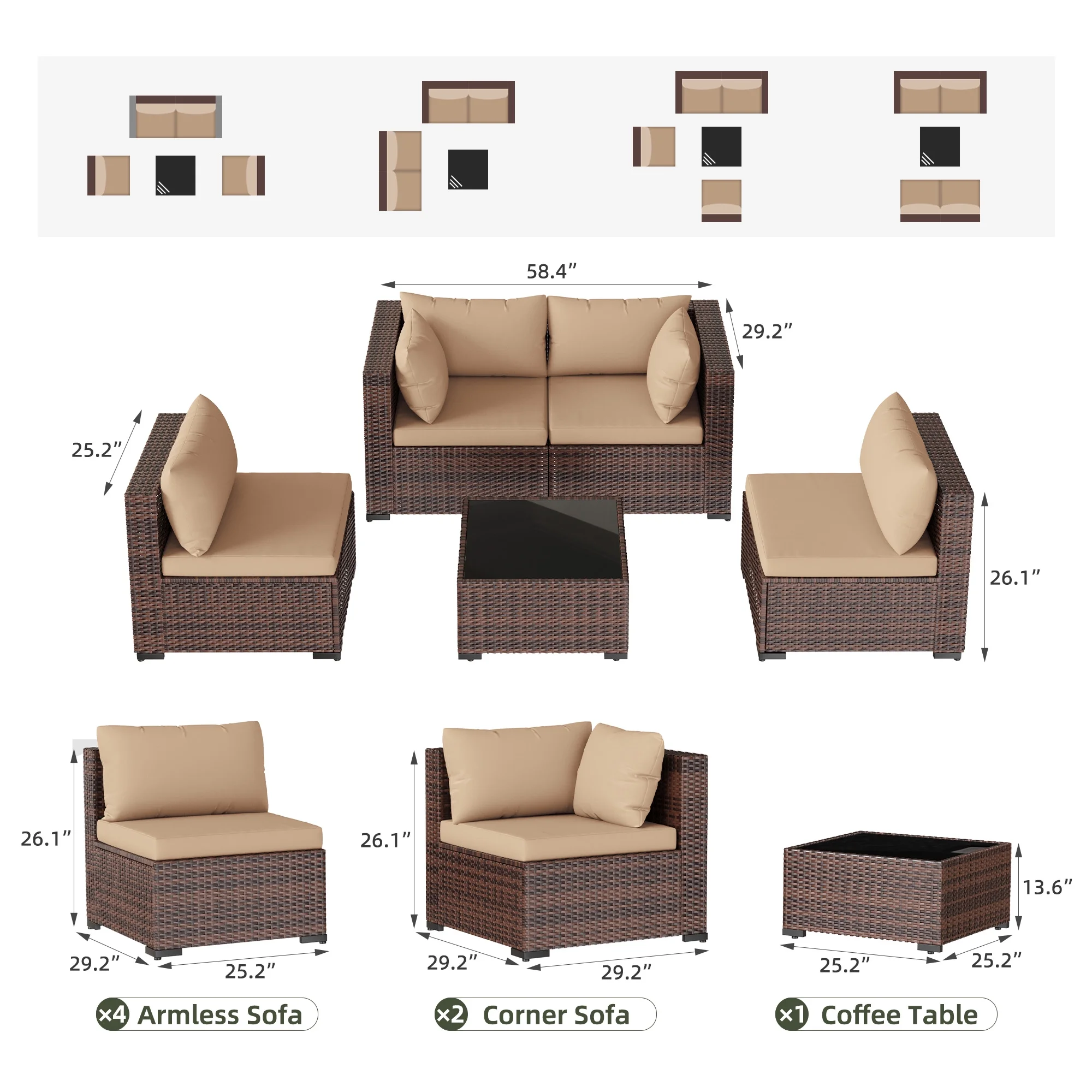 MRUAKA 8 Pieces Patio Furniture Set with Fire Pit Table, Outdoor Furniture Sectional Rattan Sofa with Slanted Back, Patio Couch with Glass Coffee Table for Backyard Garden (Dark Grey) - Image 12