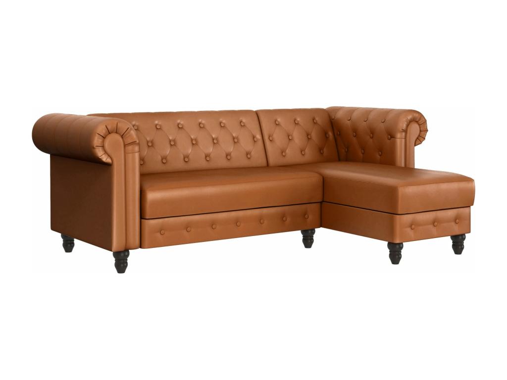 Sofá cama chaise longue en pu coñac