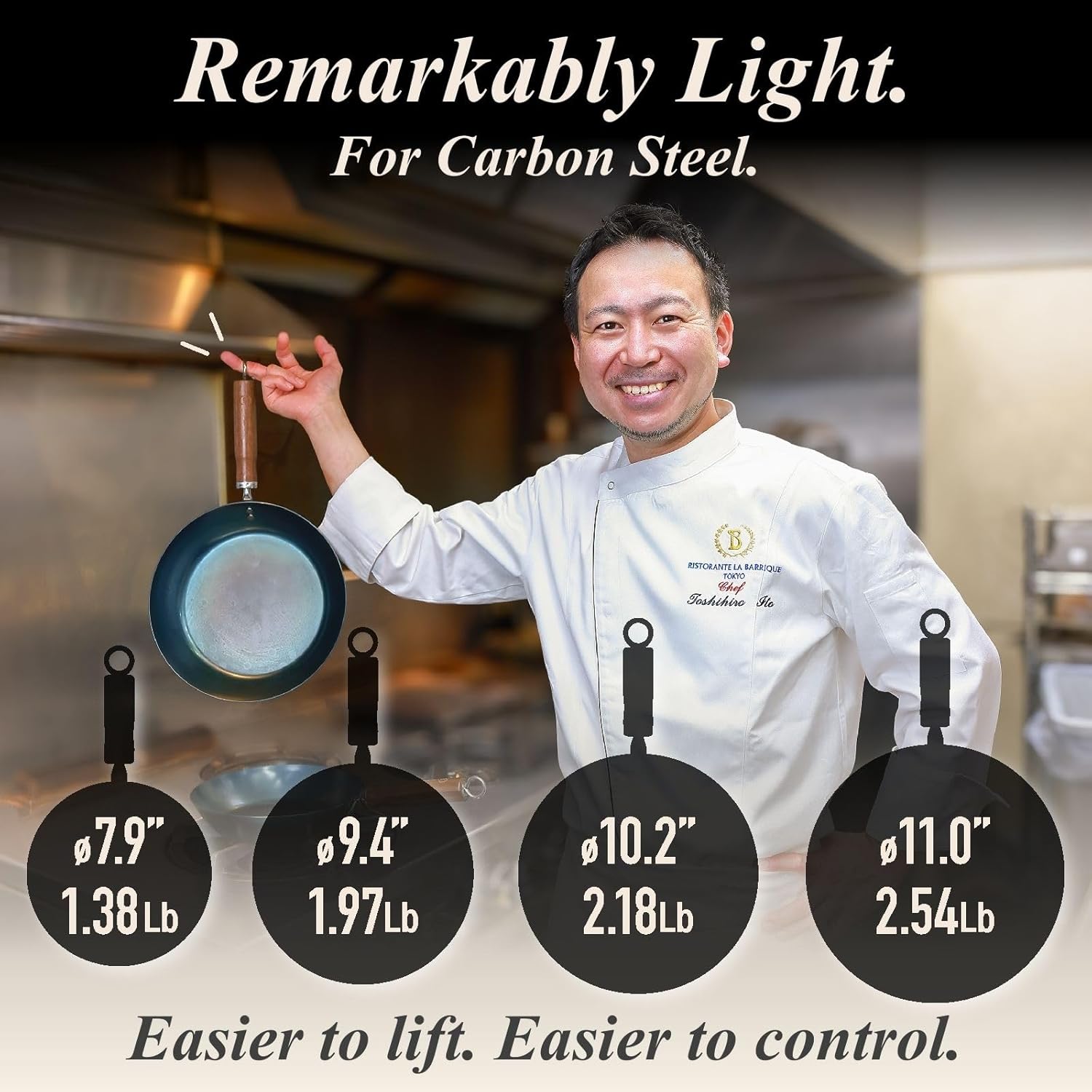 Crafted in Japan. Trusted by Chefs. Japanese Carbon Steel Frying Pan, 9.4 inch – Precision-Formed, Pre-Seasoned & Lightweight, Chef-Designed for High-Heat Control (9.4 inches)