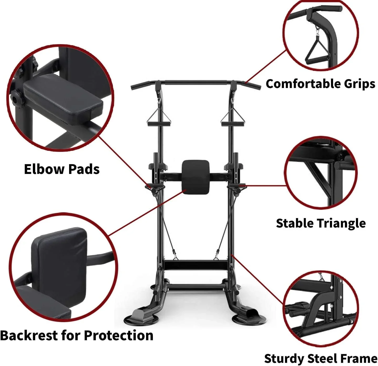 Tappio Multifunction Power Tower Dip Bar Station Pull Up Bar Stand for Home Gym, Adjustable Strength Training Fitness Equipment with Backrest,400lb Capacity