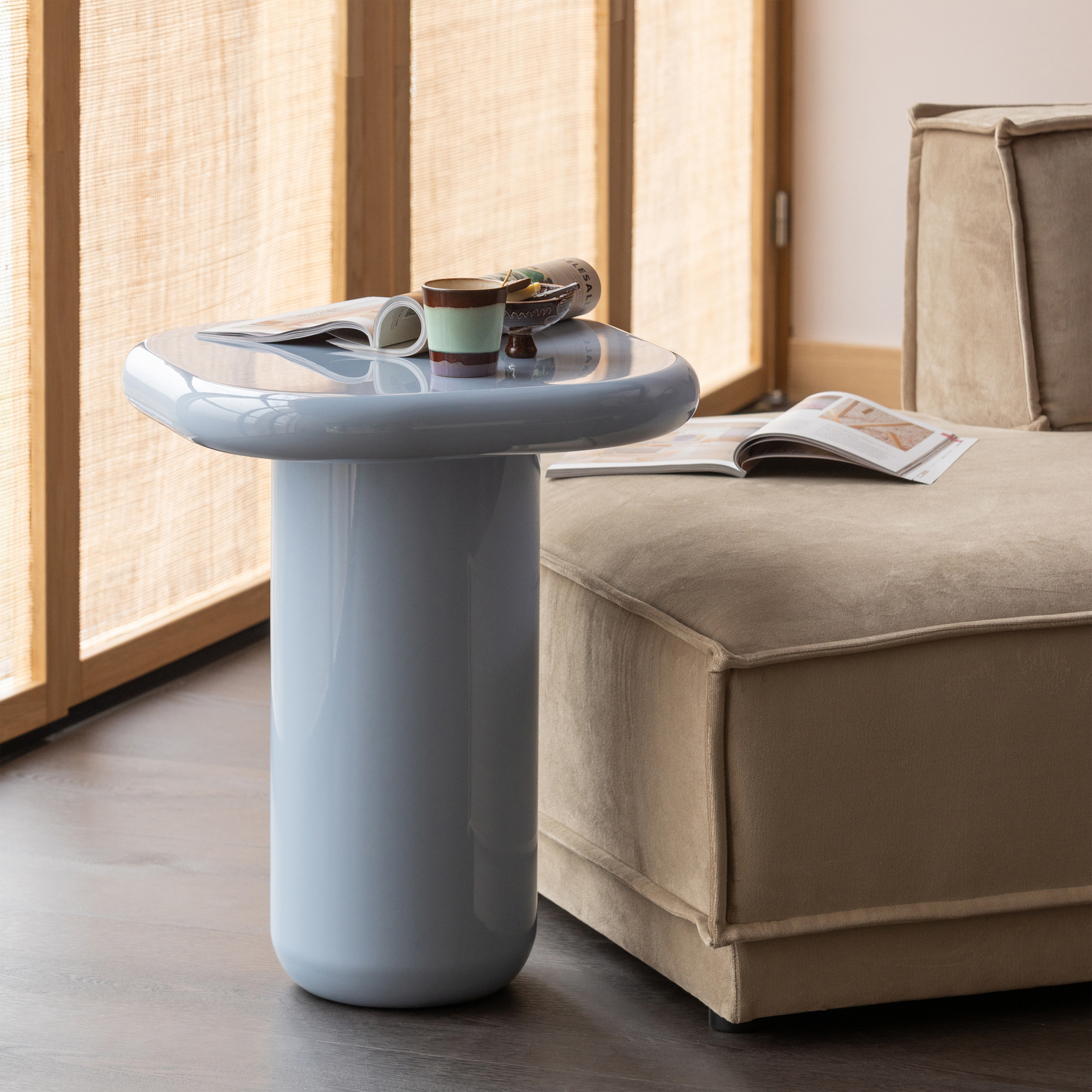 WOOOD Zava Bijzettafel - Hout - Hoogglans Lichtblauw - 61x50x50