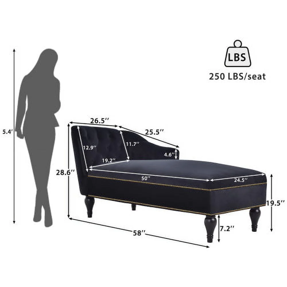 THINK 30,Velvet Chaise Lounge with Rolled Arm, 58” Upholstered Sofa Lounge Chair for Living Room Bedroom - Image 5