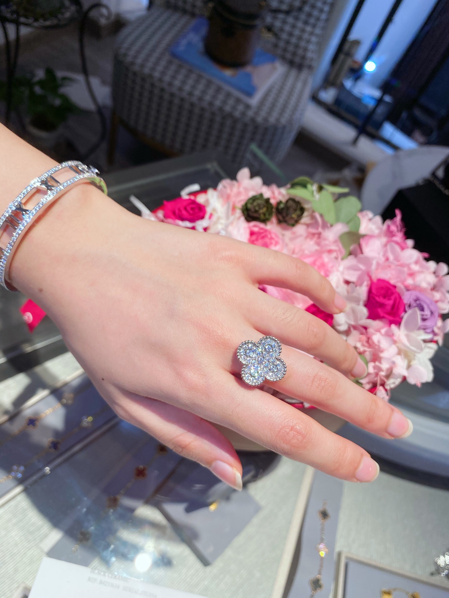 VCA Full Diamond Silver Magic Alhambra Ring - Original Replica Club