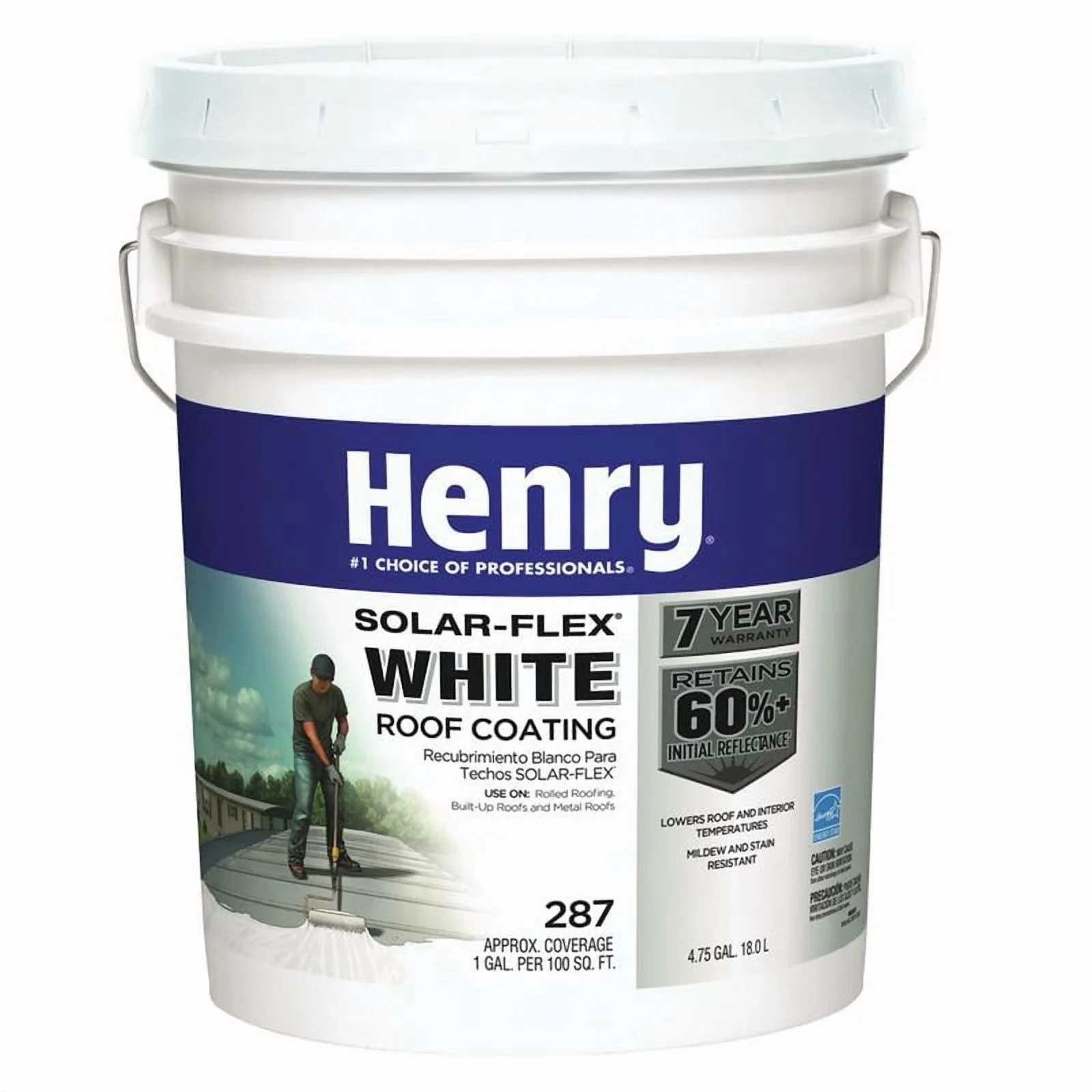 Henry Solar - Flex HE287018, White Elastomeric Roof Coating Roof Coating, 4.75 Gal