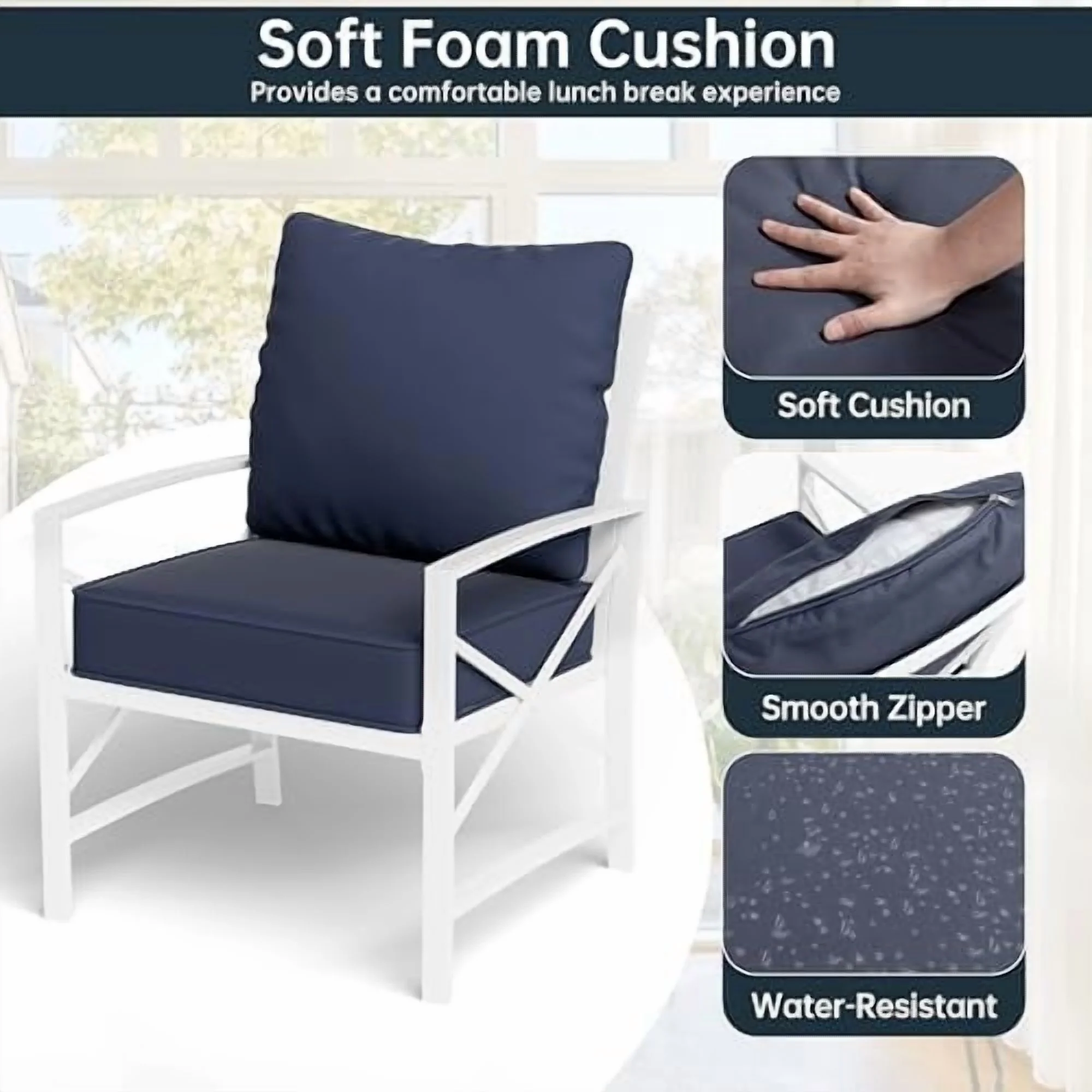 SUNLEI 3 Pcs Patio Outdoor Furniture Set, Porch Chairs Conversation Sets with Glass Coffee Table, Outside Metal Sofa Set for Garden, Balcony, Poolside, Backyard, Blue - Image 6