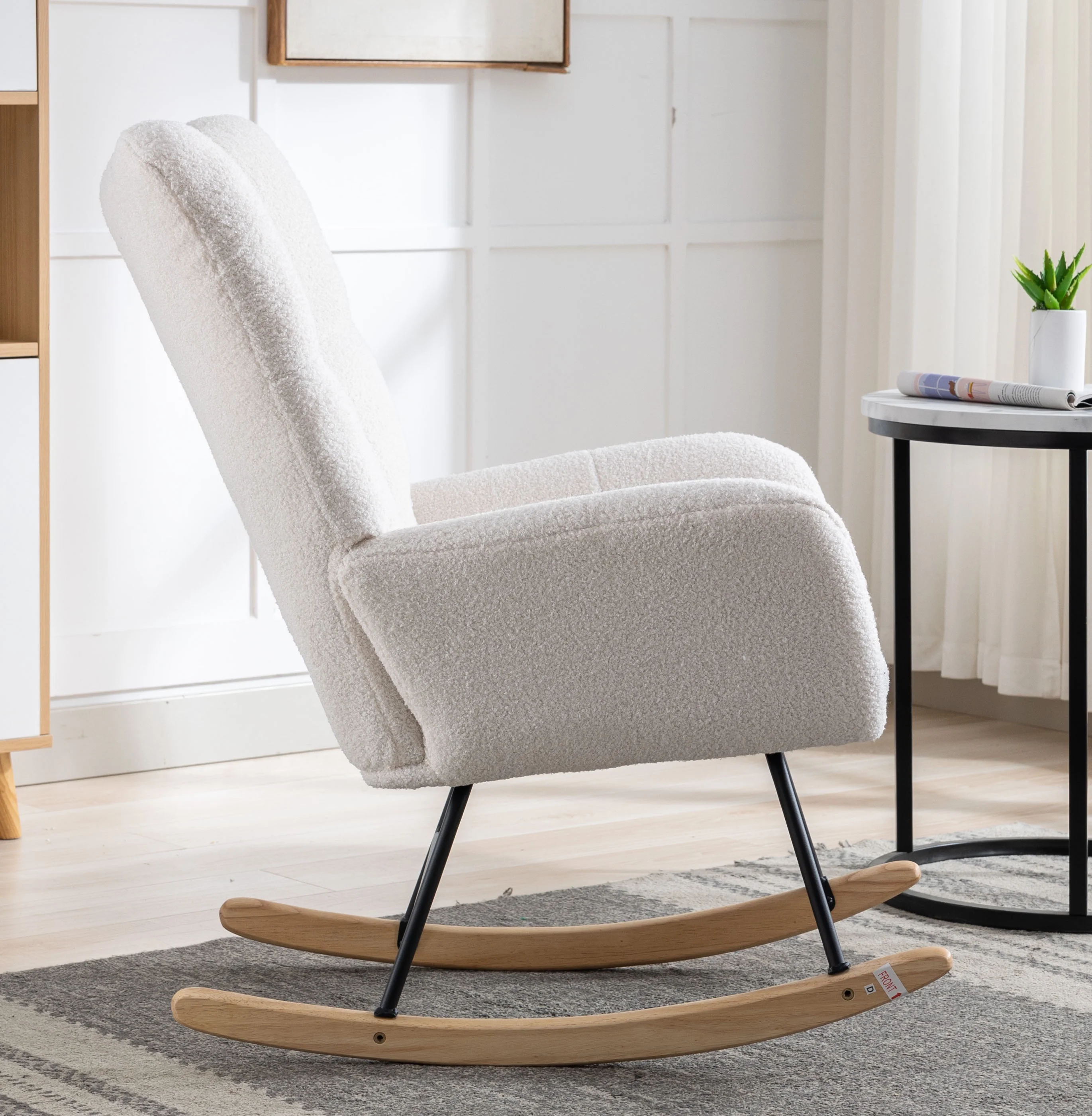 Rocking Chair Nursery,Teddy Upholstered Glider Rocker with High Backrest,Modern Rocking Accent Chairs Glider Recliner for Living Room, Nursery, Bedroom,White - Image 8