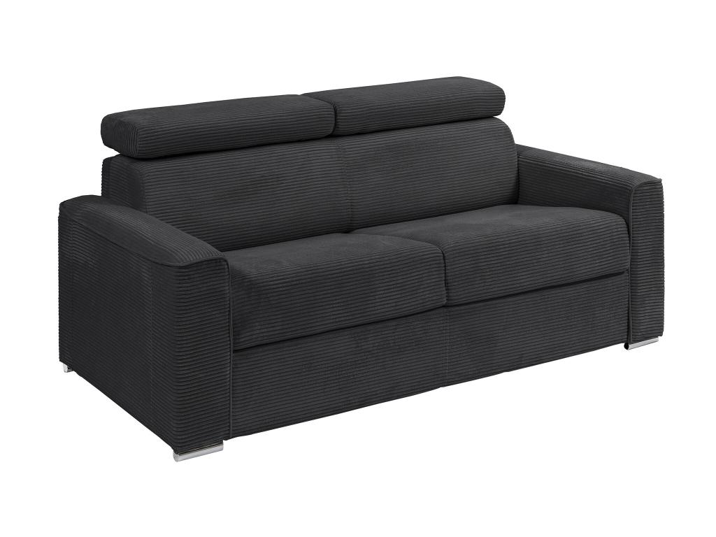 Sofá cama de 4 plazas de pana gris- Somier de láminas de 160 cm- Colchón de 14 cm- VIZIR