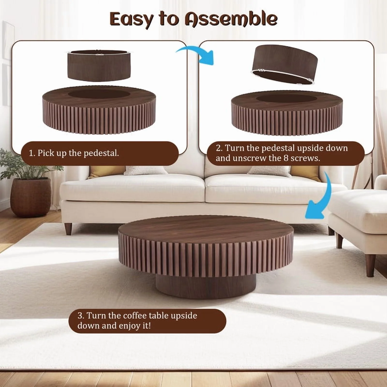 FFH 43.7 inch Oval Coffee Table for Living Room,Handcraft Rustic Corner Coffee Table Nature Wood Relief Sturdy Pedestal for Apartmen,Side Table Centre Table,Nature Wood - Image 32