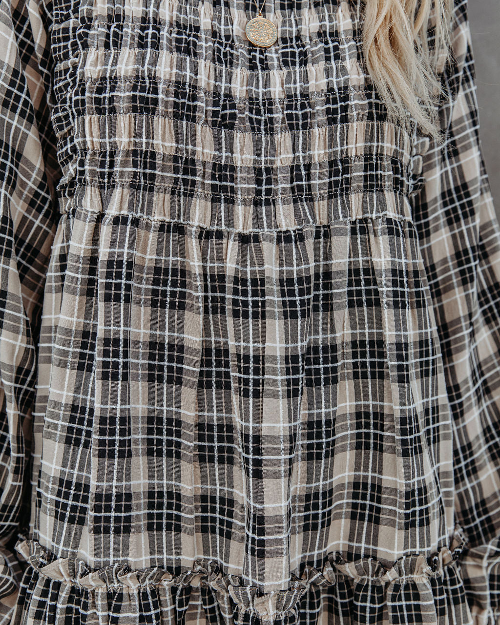 Urika Cotton Blend Plaid Babydoll Dress - Se7enfashion