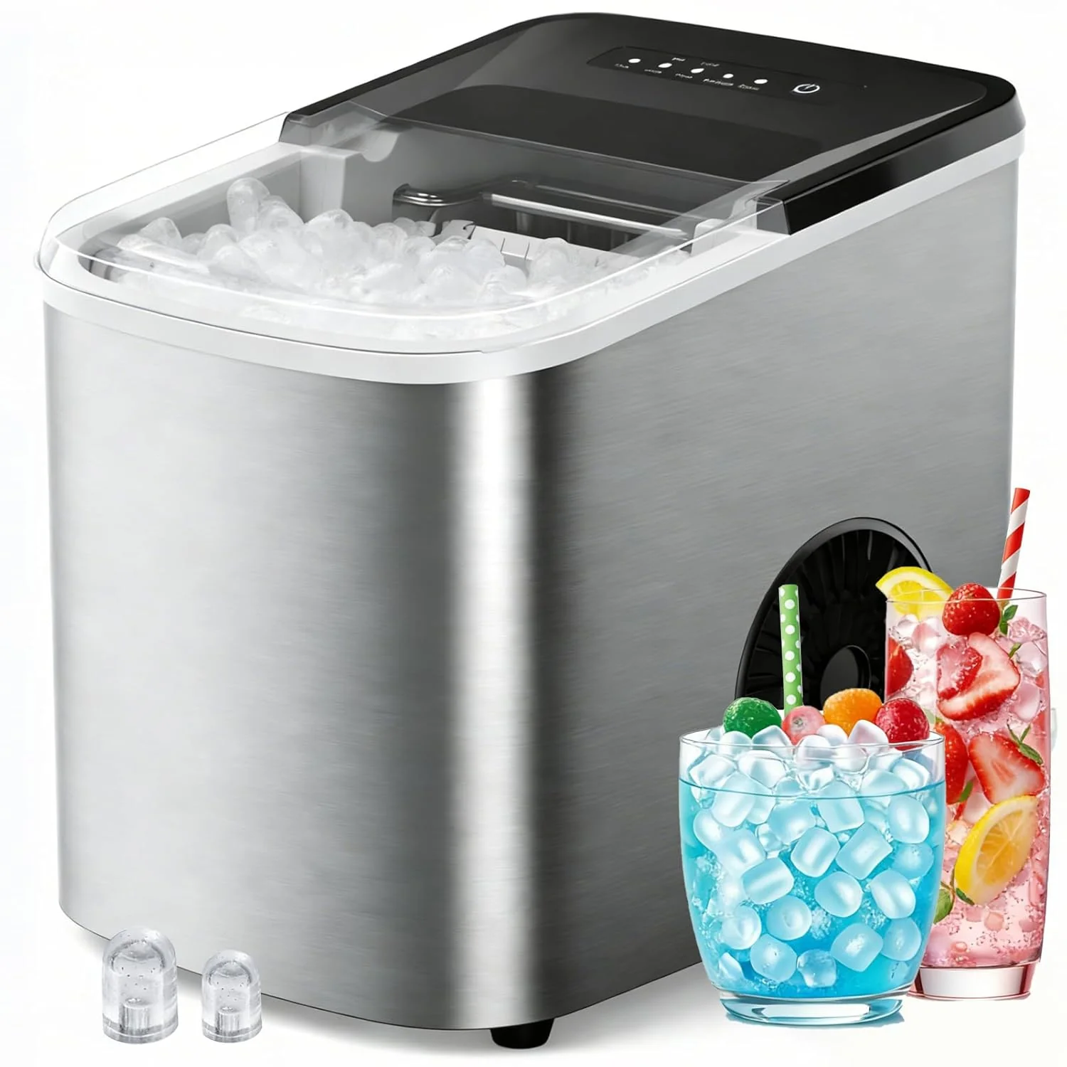 38lbs Per Day Countertop Ice Maker, 9 Ice Cubes in 3.5 Minutes, Self-Cleaning Portable Ice Machine with 2 Bullet Sizes for Kitchen, Camping, RV, and Party