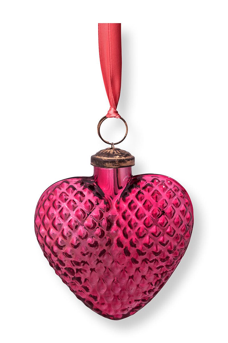 Ornament Glass Heart Pink 10cm