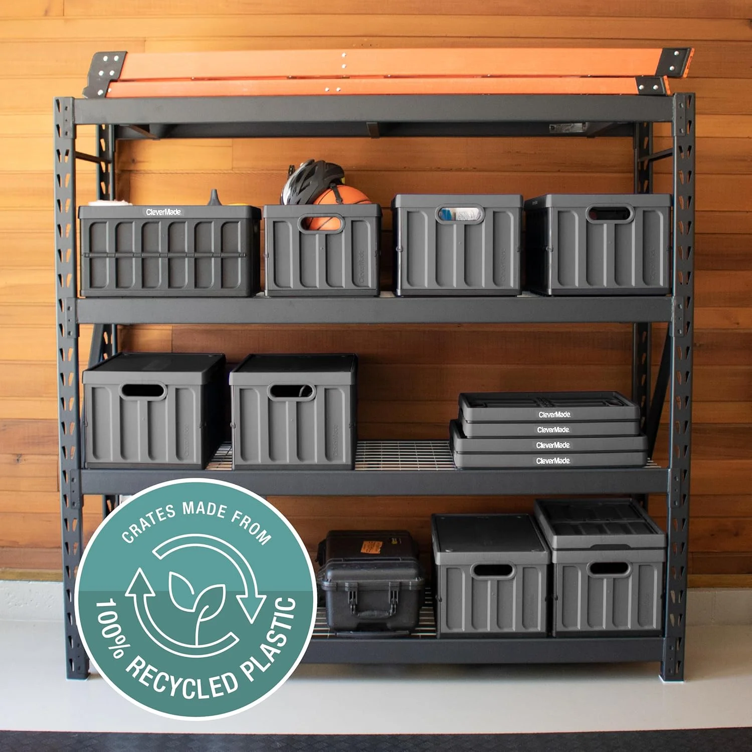 CleverMade 3 Pack Stackable Collapsible Storage Bin with Lids - 16 Gal Ocean - Image 11