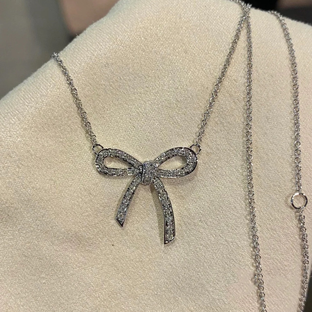 Tiffany Large Full Diamond Bow Pendant Necklace - Original Replica Club
