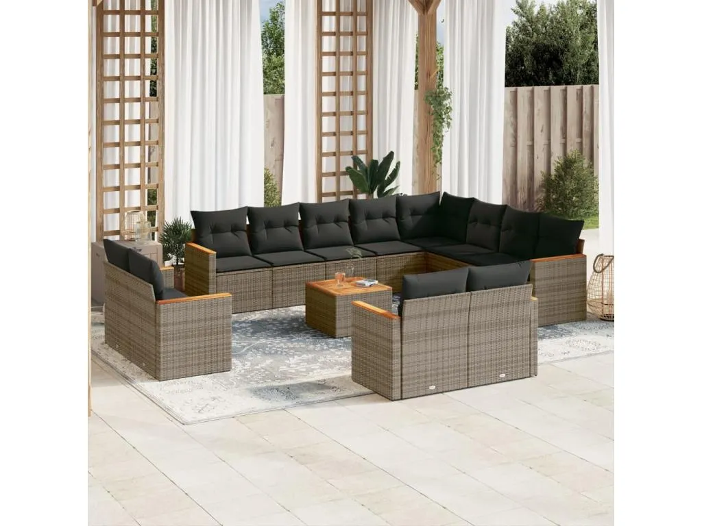 Set sofás de jardín con cojines 13 piezas ratán sintético gris mysb21270