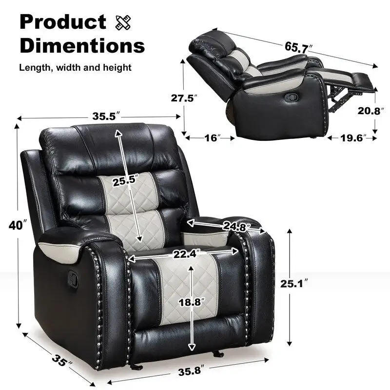 Spacious Faux Leather American-Style Recliner Chair for Living Room