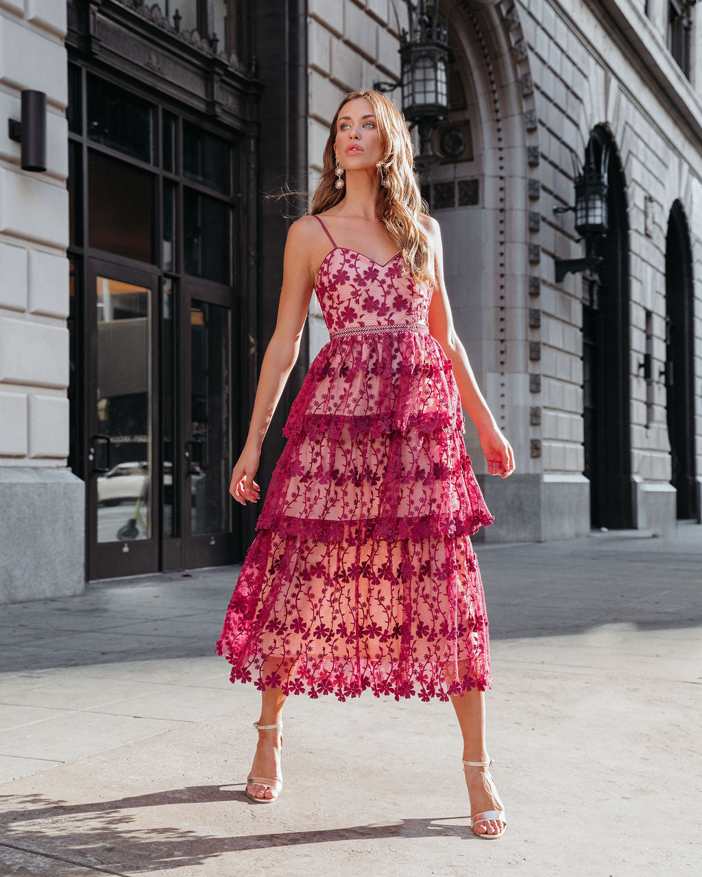 Pascal Tiered Crochet Lace Midi Dress - Wine - FINAL SALE - Se7enfashion