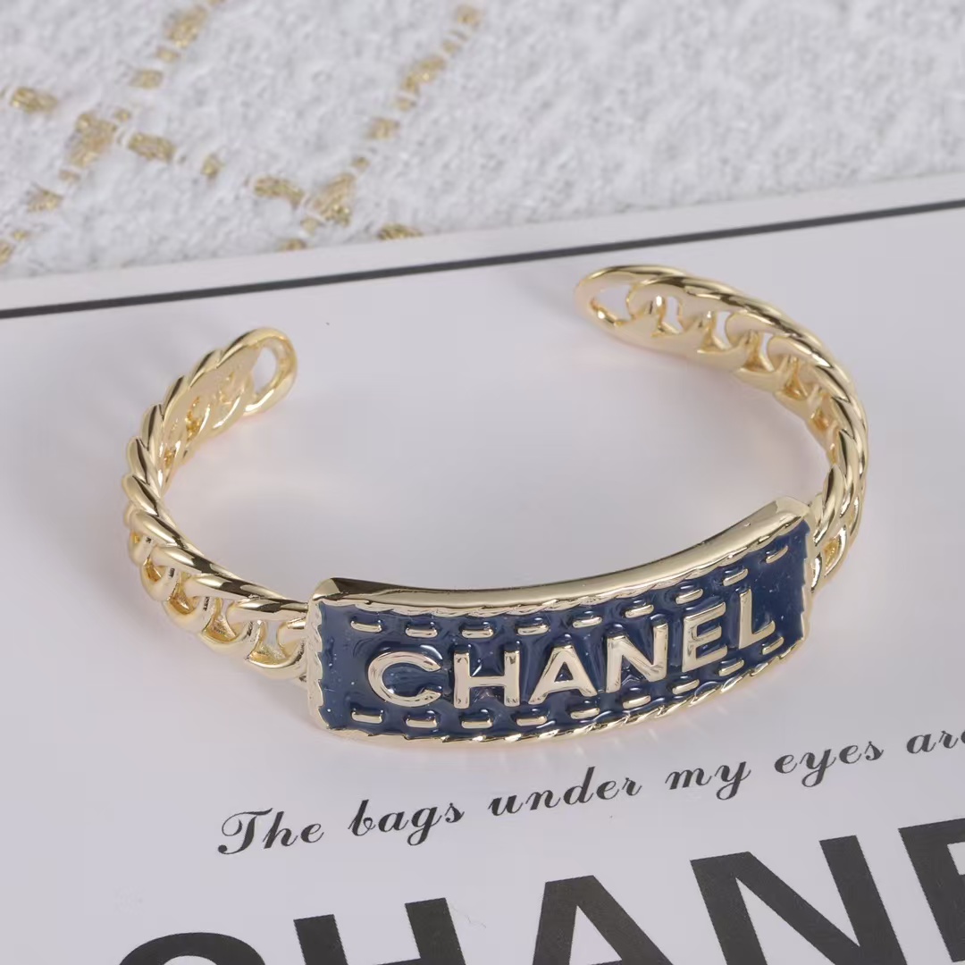 Chanel Letters Denim Open Cuff Bangle Bracelet - Original Replica Club
