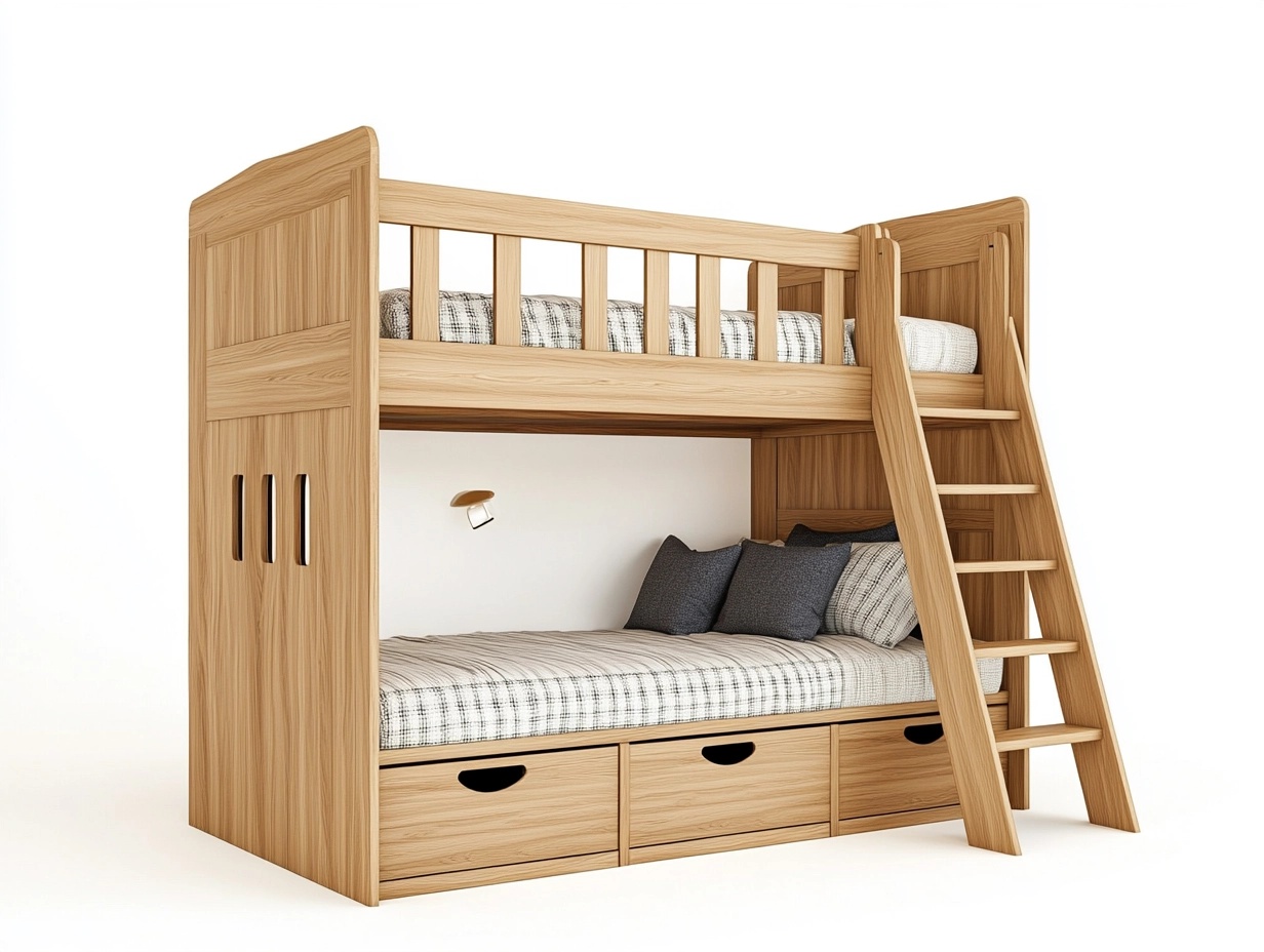 Litera de madera natural con almacenamiento para dormitorio infantil diseño moderno 200x100 cm OF3495511