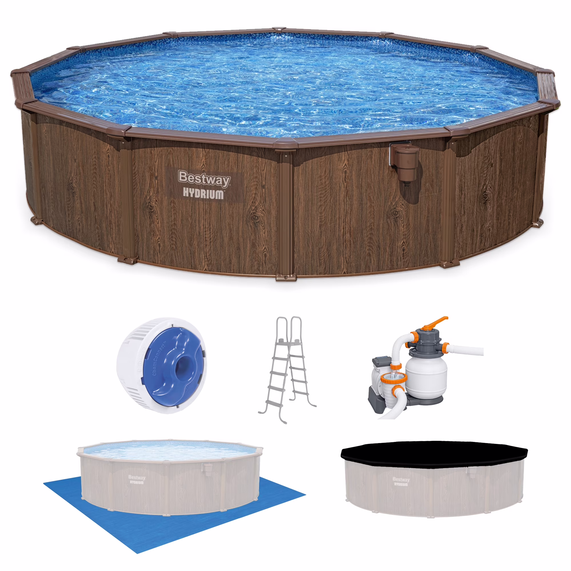 Bestway Hydrium 15' x 48" Steel Wall Above Ground Swimming Pool Set, Gray - Image 3