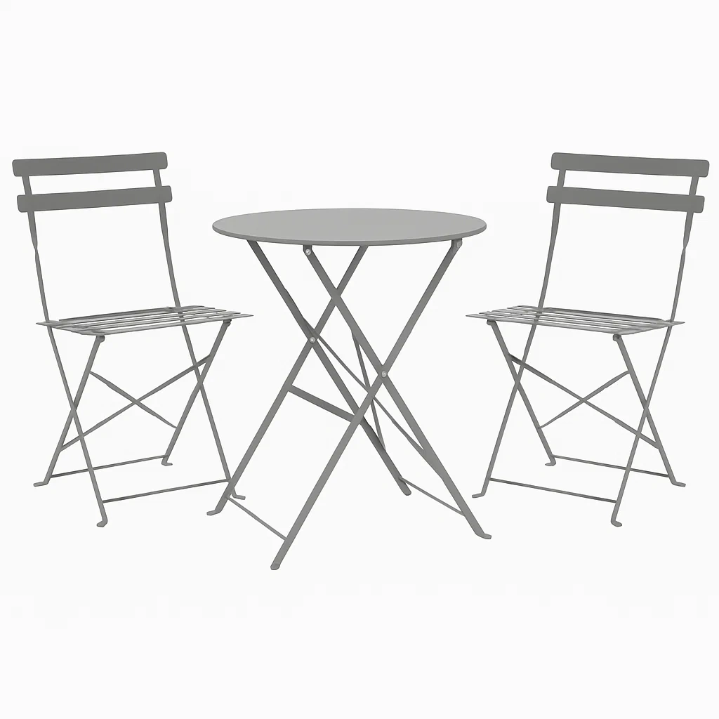Conjunto de comedor de jardín 3 piezas metálico plegable para 2 personas,mesa redonda y 2 sillas,gris - aQMfKkb187zo