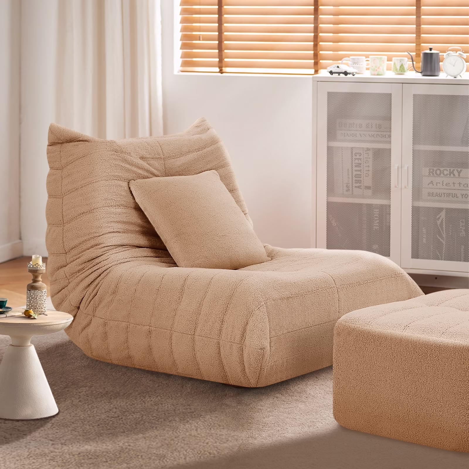 VFD Bean Bag Chairs for Adults, Beanbag Chair with Ottoman Lounge Sofa Memory Foam Comfy Reading Chair for Bedroom & Living Room, Lazy Floor Sofa Couch - Image 9