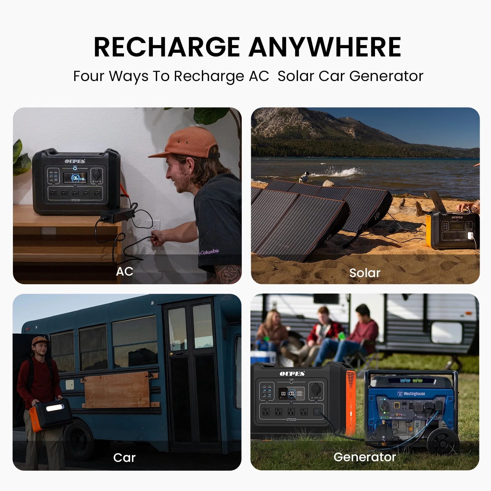 OUPES 2400W 2232Wh Portable Power Station with 4x240W Solar Panel,Solar Generator for Outdoor Camping,Home Backup,Emergency,RV - Image 9