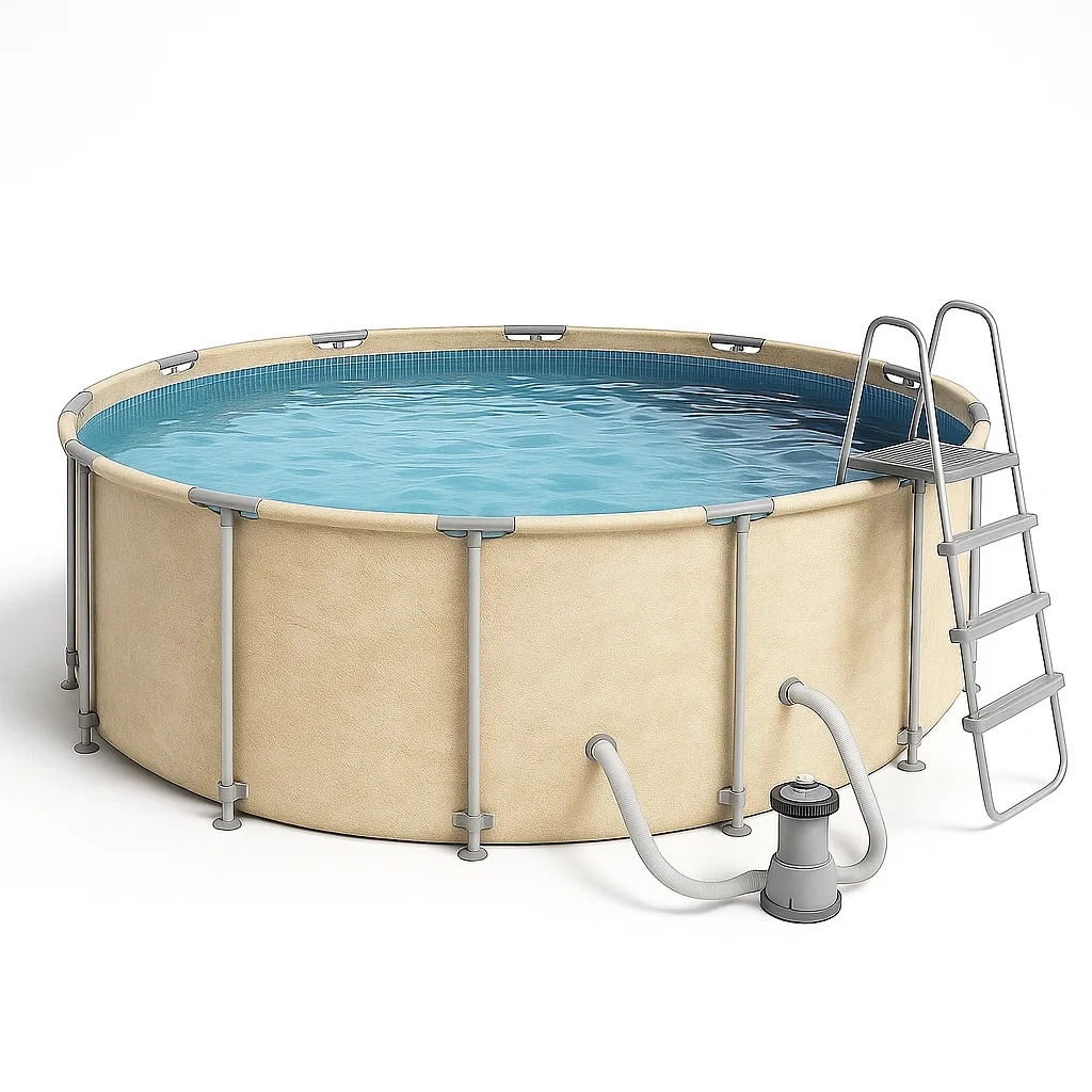 Piscina tubular redonda desmontable 448x105 cm color beige con filtro y escalera rbVDTeq300dn