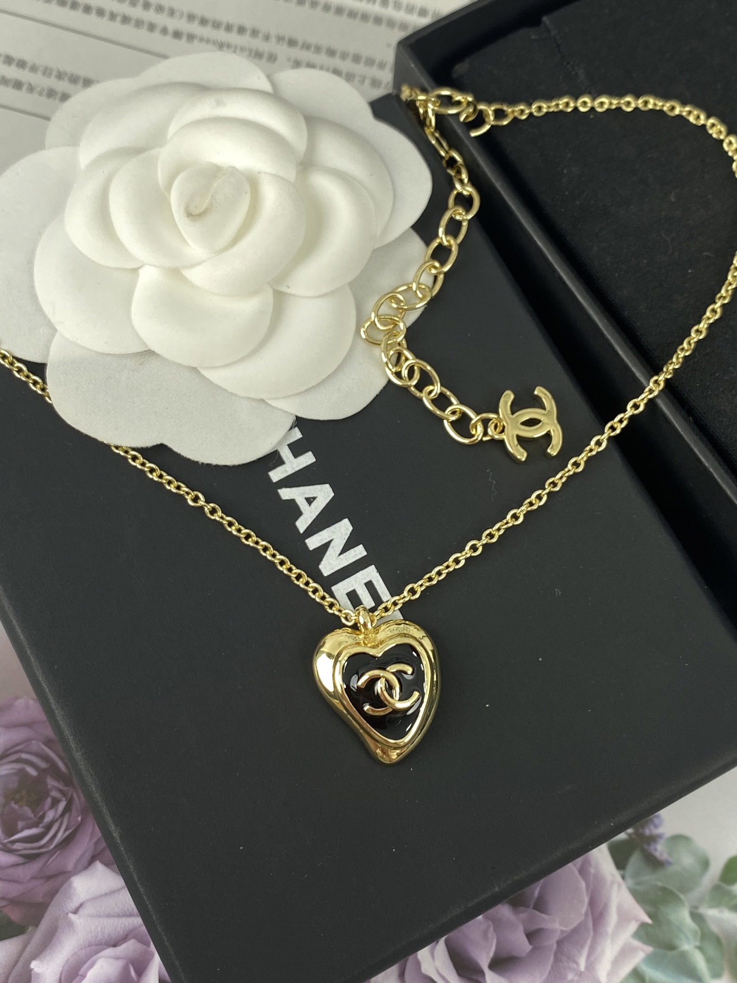Chanel Black Enamel Love Heart Pendant Necklace - Original Replica Club