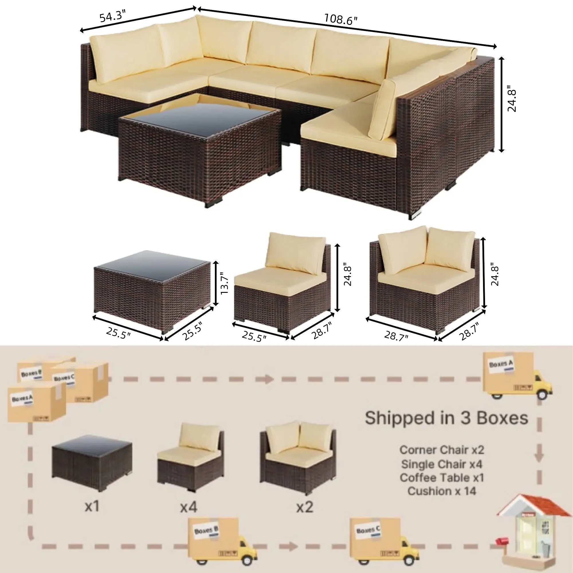 Patio Furniture Set Clearance Lofka Outdoor Sectional Furniture Sofa Set with Tempered Glass Table for Backyard, Garden & Poolside, Gray Cushions - Image 12