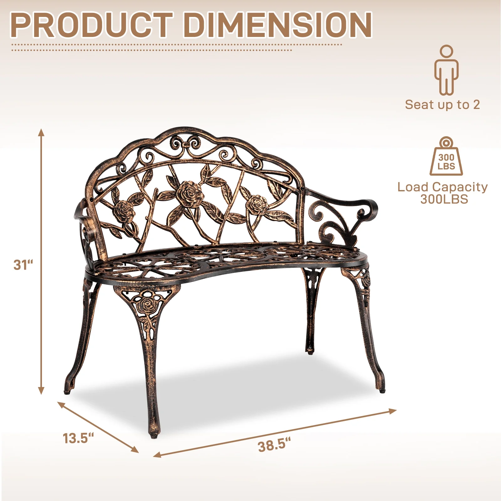 Ktaxon Outdoor Patio Park Garden Bench Courtyard Leisure Rose Cast Aluminum, Outdoor Loveset, Bronze - Image 9