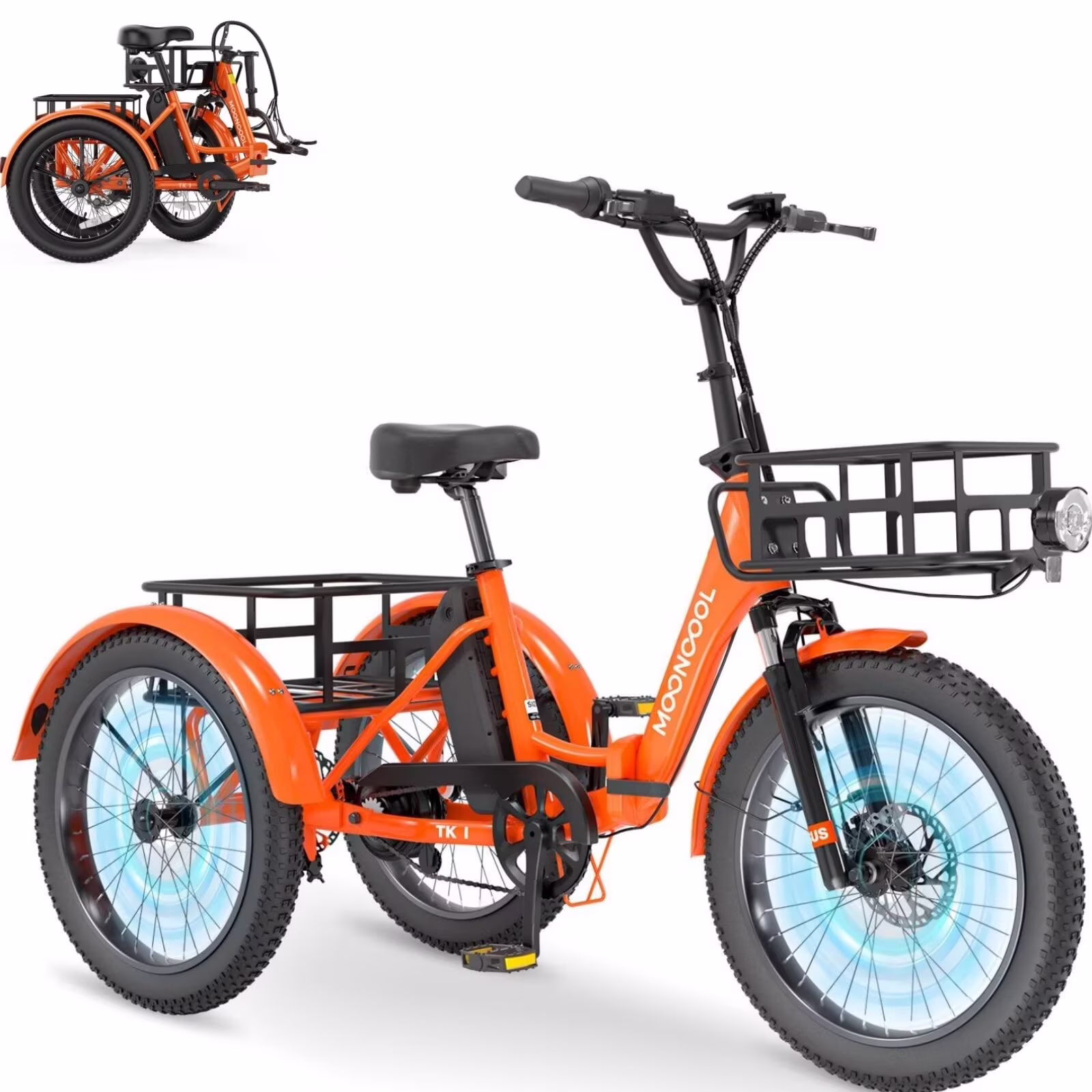 MOONCOOL TK1 Folding Electric Tricycle for Adults, 48V 14.5ah Removable Battery, 500wpeak 1000wmotor, 20" Fat Tire Step - Thru 3wheel Electric Bicycle W/FrontRear Baskets, Certified to UL 2849 by SGS(Purple)