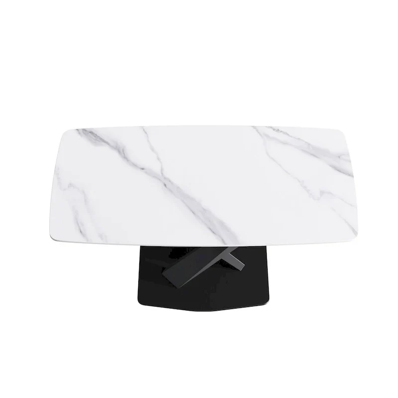 63-Inch Contemporary Dining Table with Slate Stone Surface and Metal Legs, Marble Finish