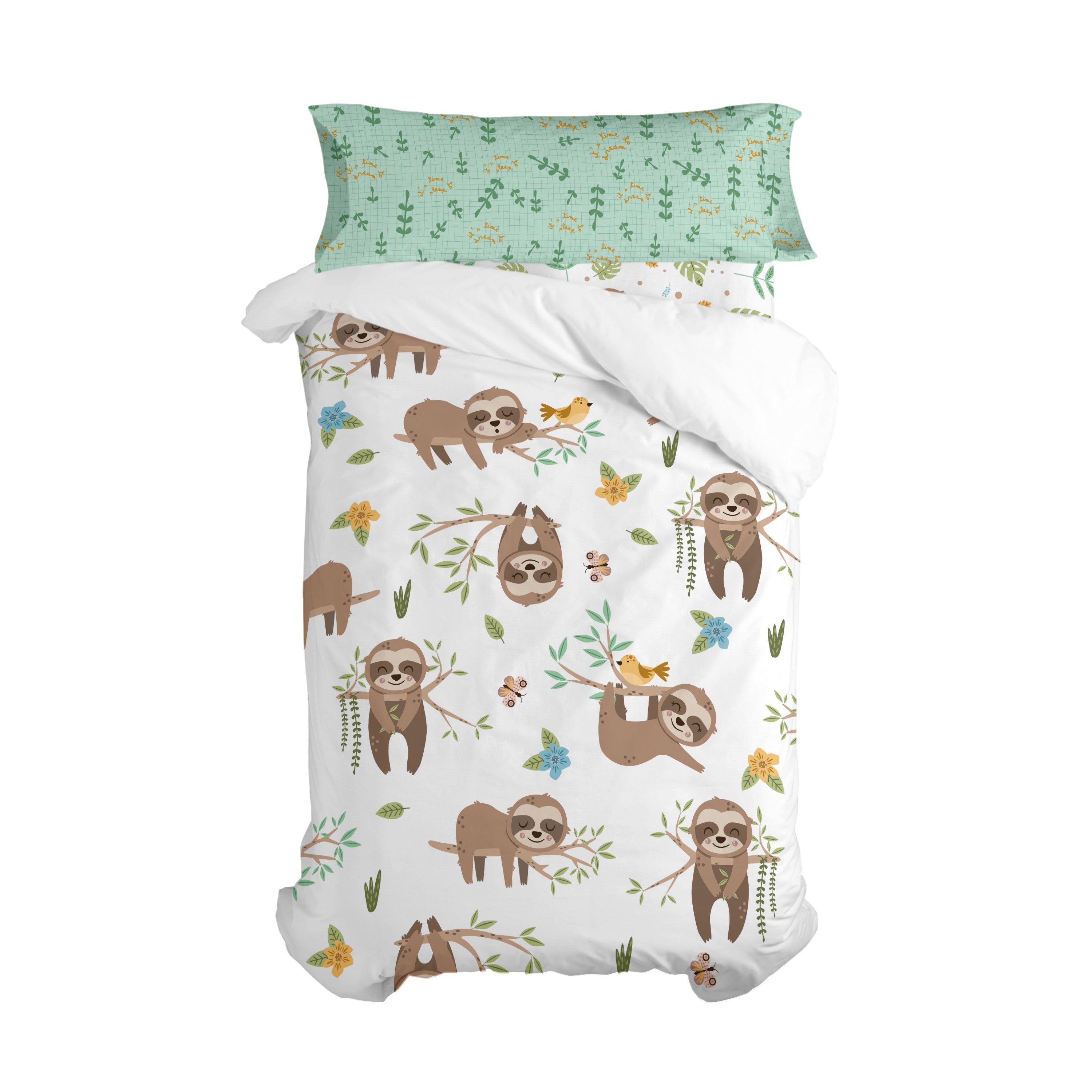 Happy sloth Dekbedovertrek 2-delig Moshi Moshi, Veelkleurig, 100% kato