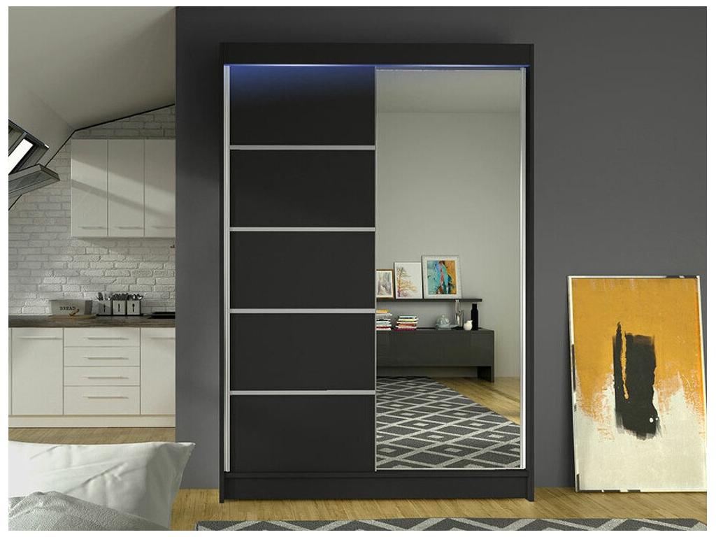Armario Atlanta 149, Negro, 200x120x58cm, Puertas de armario: Correderas