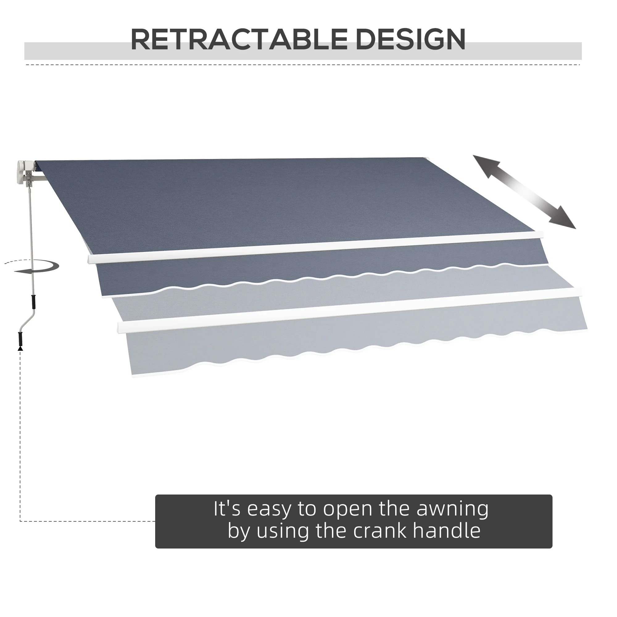 Outsunny 12' x 10' Manual Retractable Awning Outdoor Sunshade Shelter for Patio, Balcony, Yard, with Adjustable & Versatile Design, Beige and White - Image 48