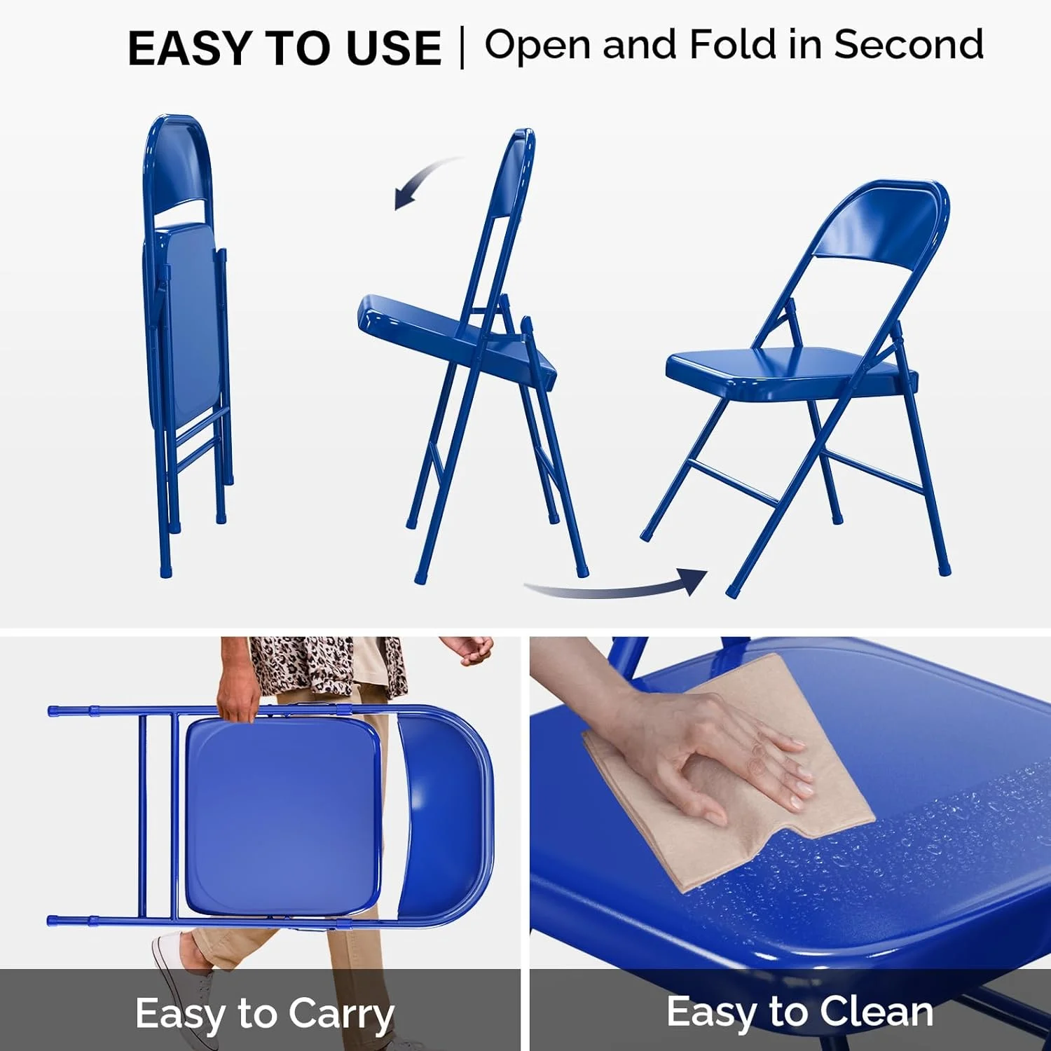 VINGLI Folding Chairs All Steel Metal Frame, Capacity 350 lbs, Durable Portable and Versatile for Indoor Outdoor Use, Black, Set of 8 - Image 14
