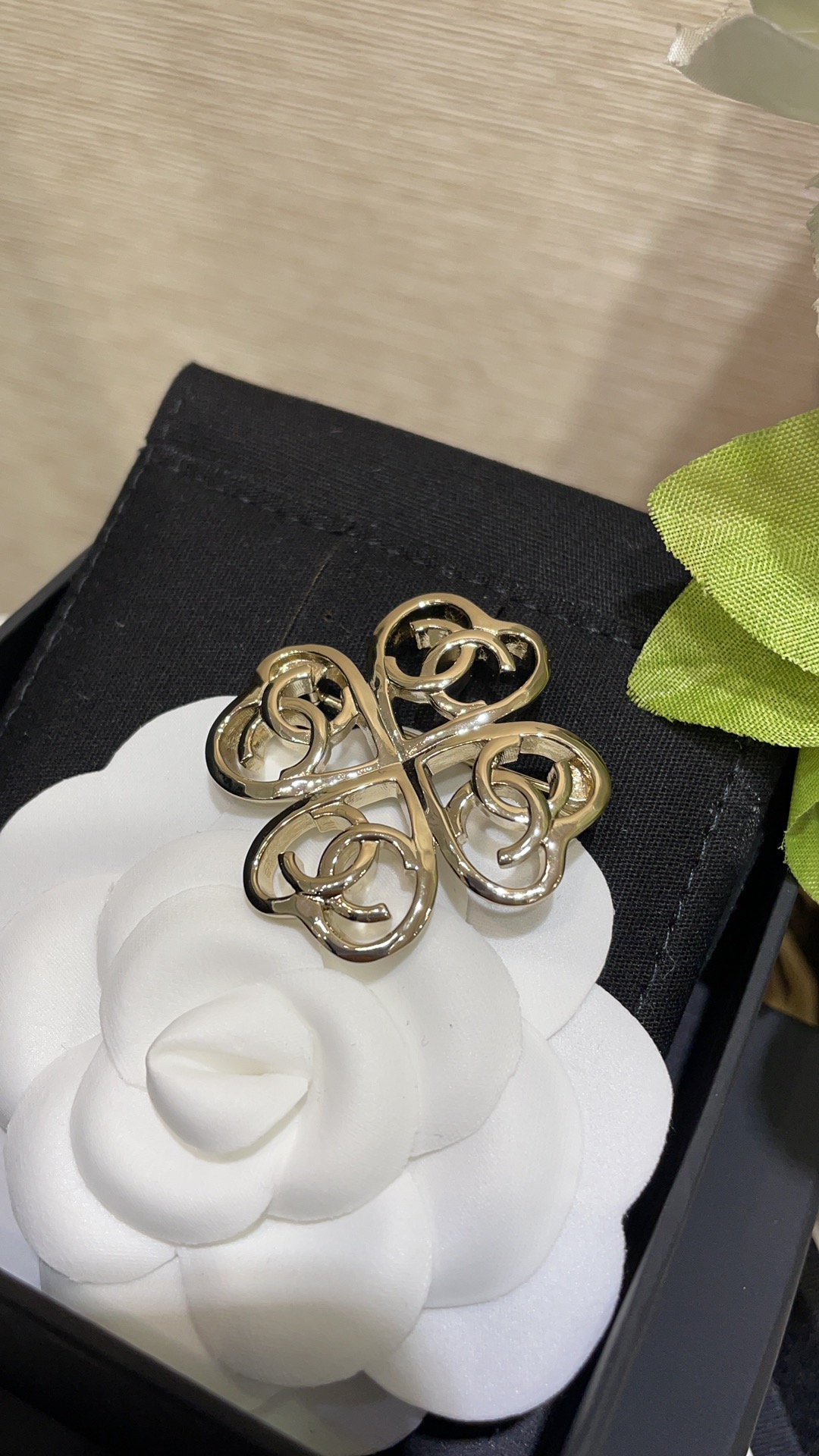 Chanel Light Gold Hollow Clover Brooch - Original Replica Club