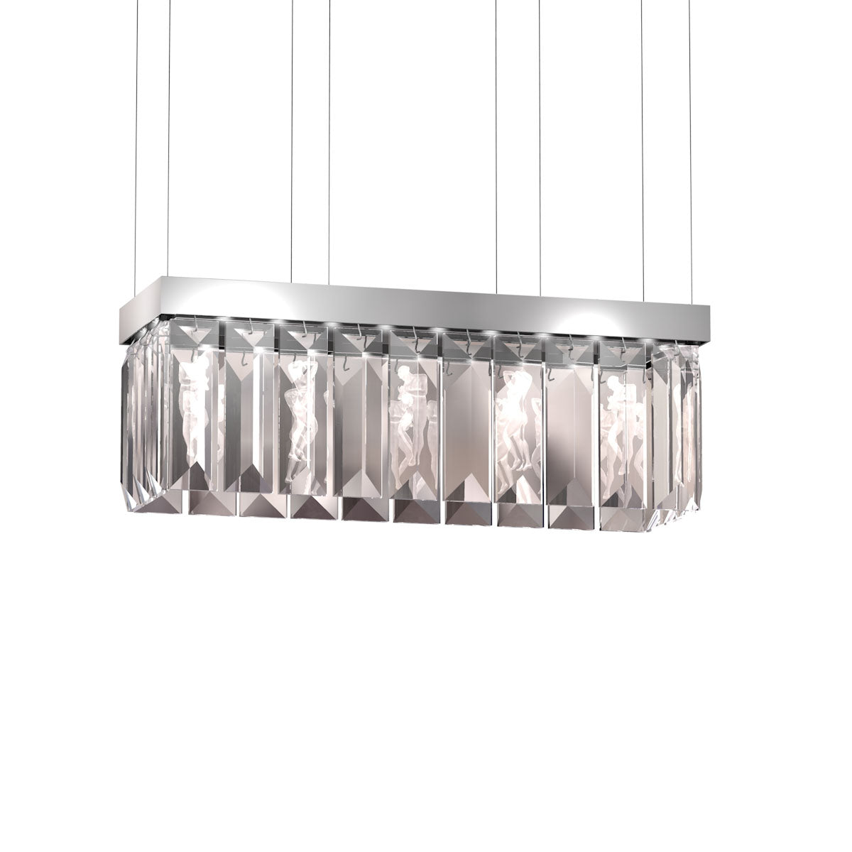 LUSTRE SERENE 26 PRISMES, RECTANGULAIRE - CRISTAL INCOLORE, FINITION NICKEL (PLAQUÉ)