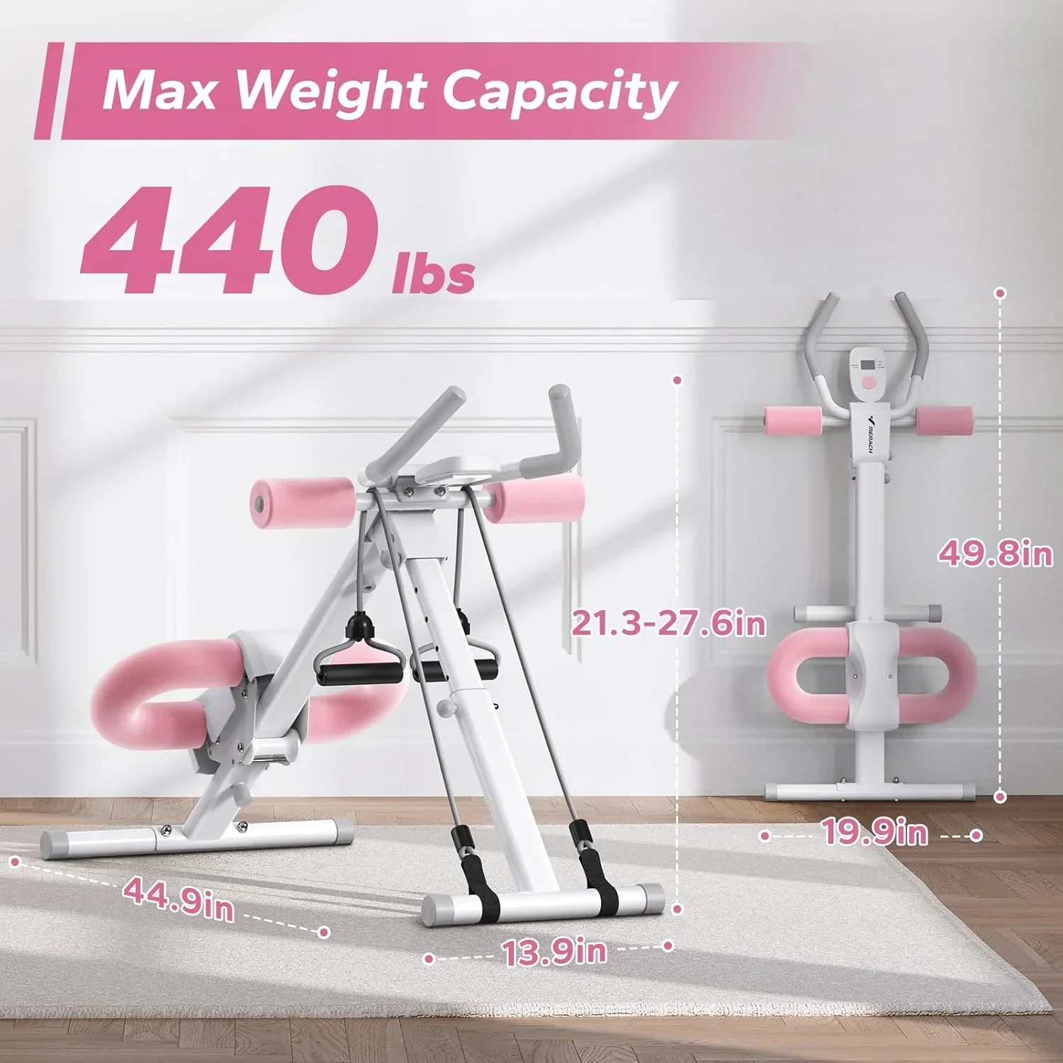 MERACH Adjustable Foldable Ab Trainer With Knee Protection, Pink - MR-2314 - Image 8 MERACH Adjustable Foldable Ab Trainer With Knee Protection, Pink - MR-2314 - Image 8