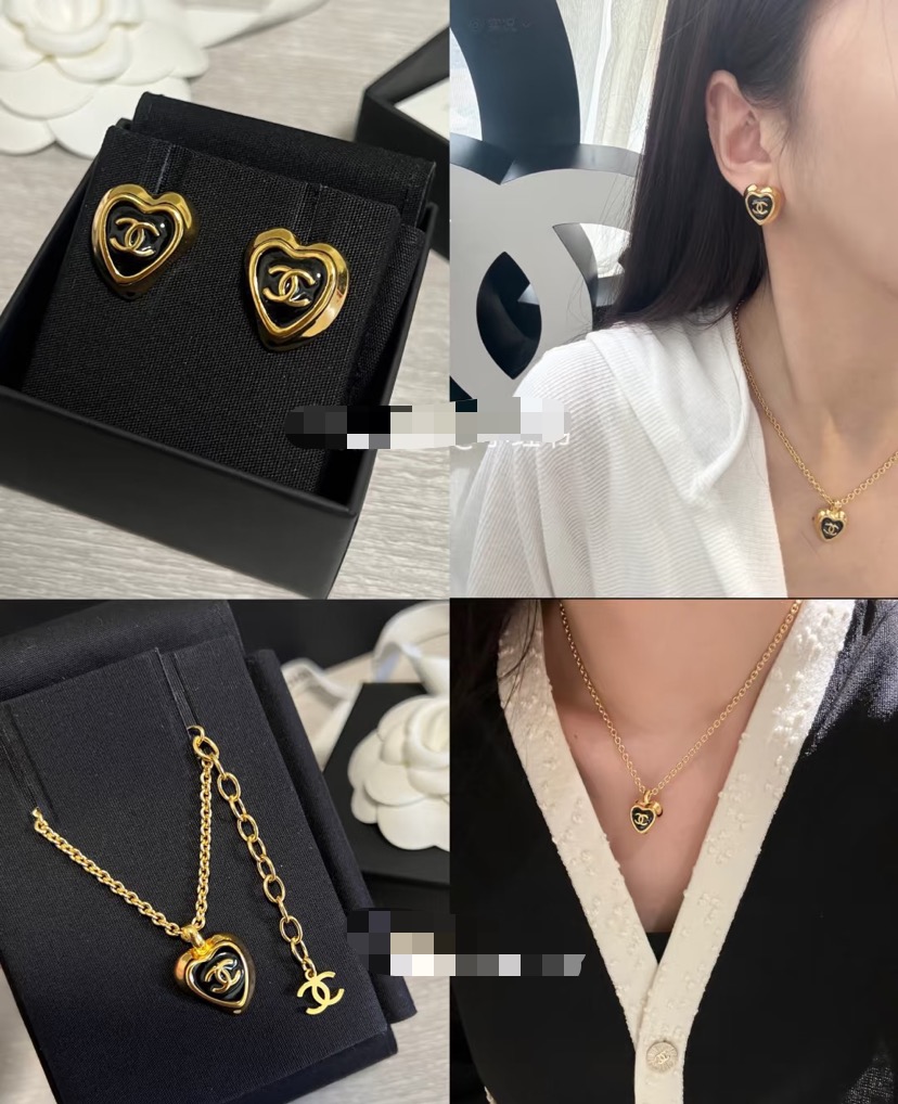 Chanel Black Enamel Love Heart Pendant Necklace - Original Replica Club