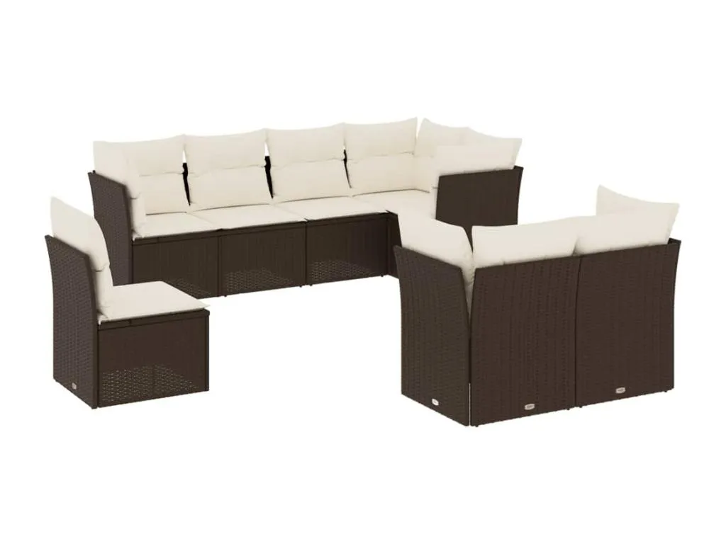 Set sofás de jardín 8 piezas y cojines ratán sintético cómodo marrón mxud46102